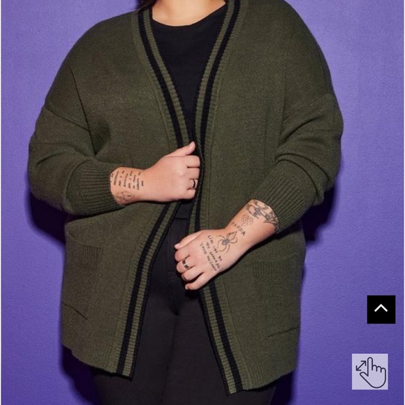 Torrid Lovesick Open Front Relaxed Fit Sweater Cardigan with Graphics on Back. - Picture 3 of 7